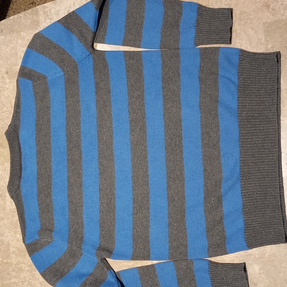 Boys Blue/Gray Striped Cotton Sweater - Picture 3 of 6